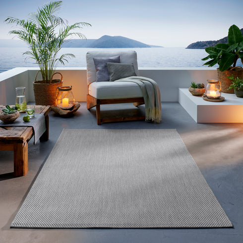 Outdoor Teppich | Für Drinnen und Draußen | Terrasse Balkon Garten Wohnzimmer Badezimmer Küche Flur Läufer | Grau
